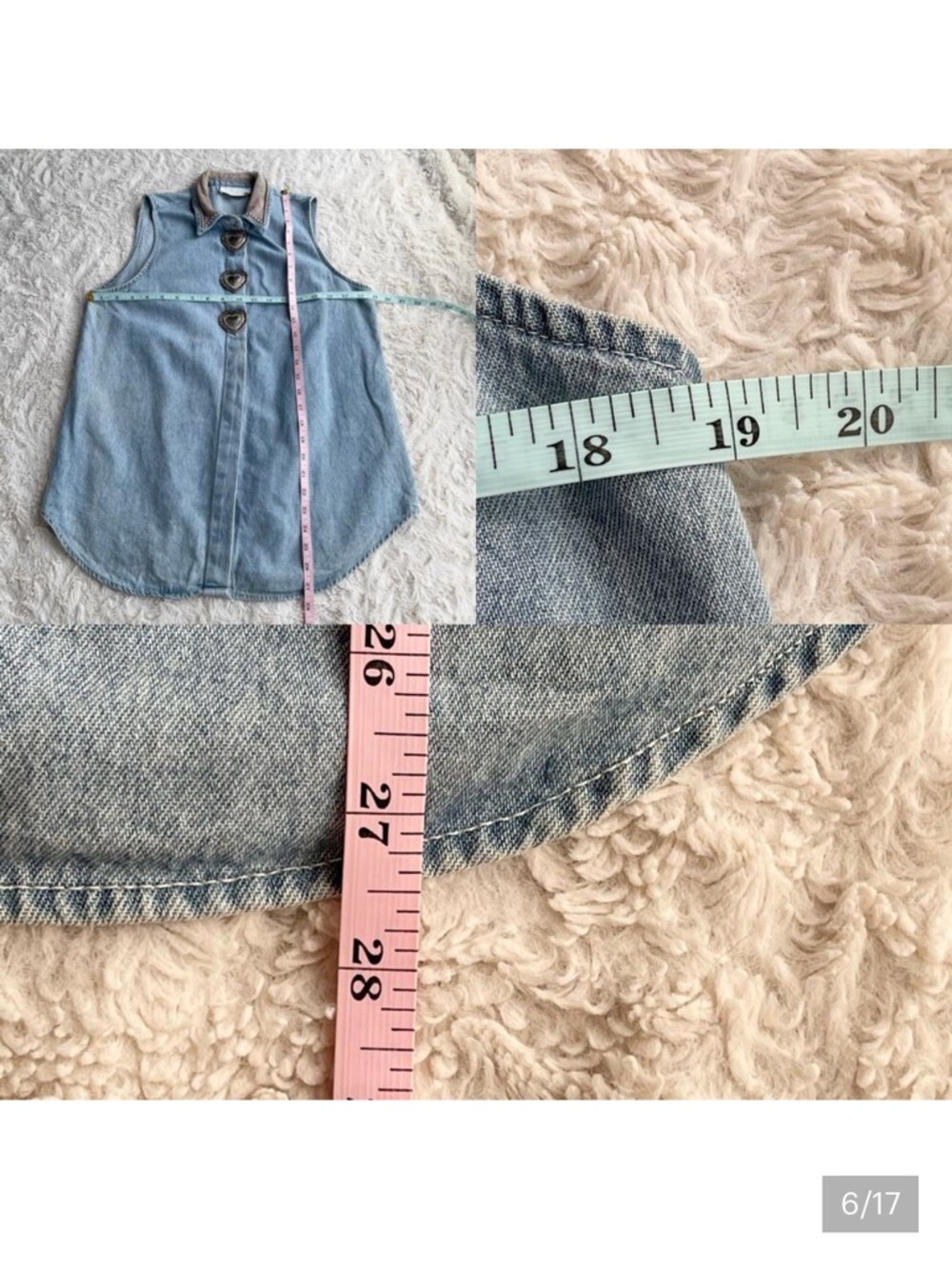 Cache vintage 90s metal heart adorned studded denim top jean blouse sleeveless M - Picture 5 of 7